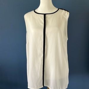 Faith & Joy Creamy White Sleeveless with Black Trim blouse, sz large